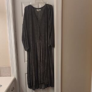 Boho Long Sleeve Tiered Maxi Dress - Green and black